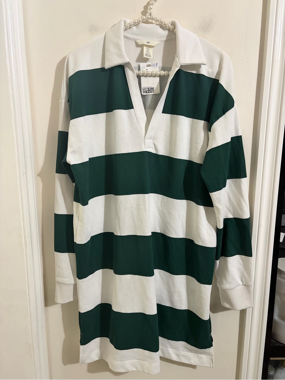 H&M Green & White Striped Rugby-Style Pajama Top